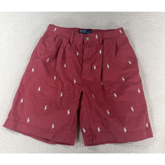 Vintage Polo Ralph Lauren Men Sz 30 Embroidered Logo Bermuda Pleated Tyler Short - Picture 1 of 9